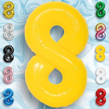 Yellow Number Balloon 8 Mylar Foil Macaron Balloons 40 inch - Image 3