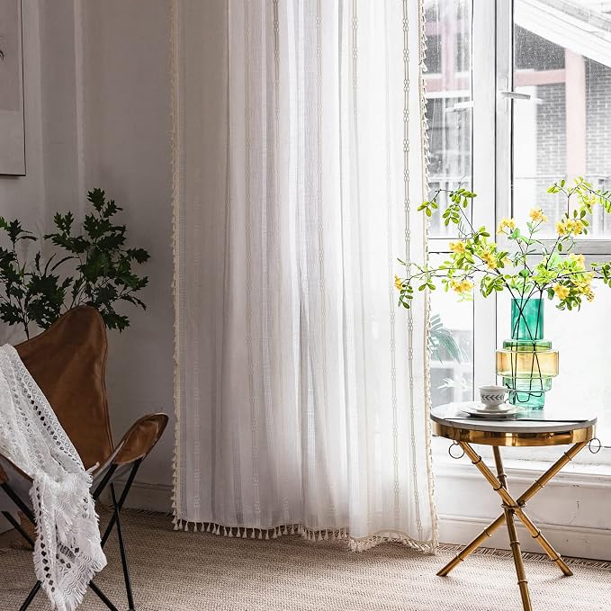 Sutuo Home White Boho Curtains 63 Inches Long - Image 4