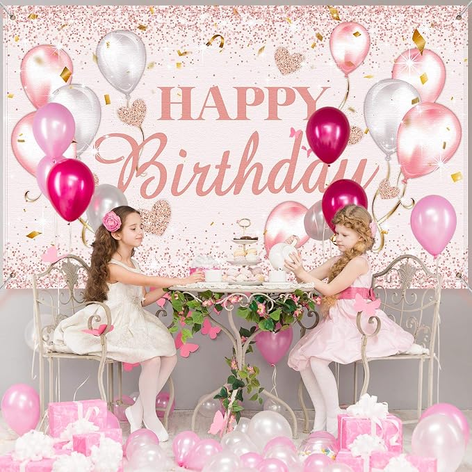 Tatuo Pink and Rose Gold Happy Birthday Party Decorations Supplies Birthday - Image 5
