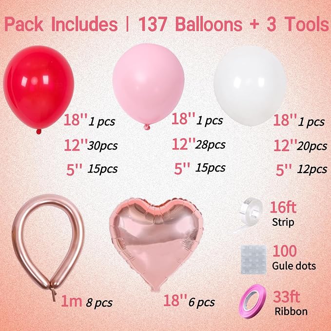 Valentine's Day Balloon Arch Kit, 8 Rose Gold Long Balloons, Latex Sizes - Image 3