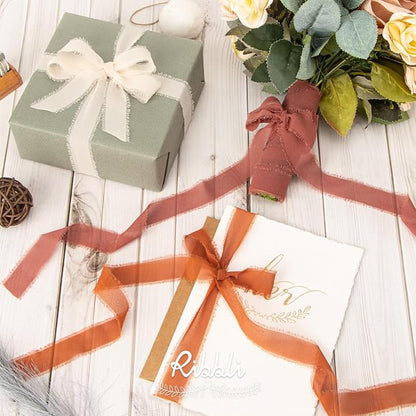 Ribbli Fall Chiffon Silk Ribbon 1Inch x 24 Yard Champagne/Terracotta/Rust Red - Image 4
