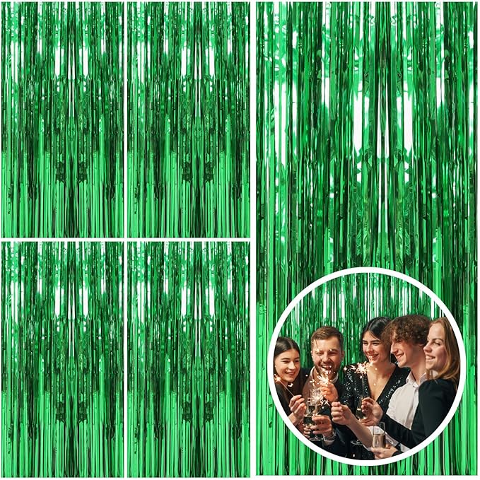 5 Pack Green Streamers Backdrop Jungle Party Decorations Foil Fringe Backdrop by BOMSI