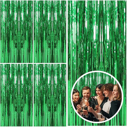 5 Pack Green Streamers Backdrop Jungle Party Decorations Foil Fringe Backdrop by BOMSI