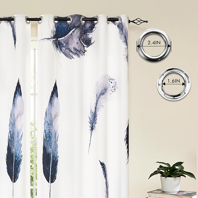 SUBRTEX Boho Leaf Printed Curtains 84 inch Long 2 Panels, Room Darkening - Image 3