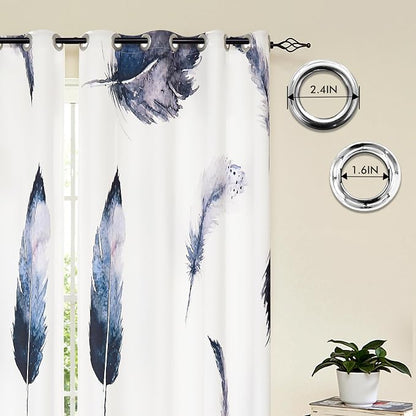 SUBRTEX Boho Leaf Printed Curtains 63 inch Long 2 Panels, Room Darkening - Image 3