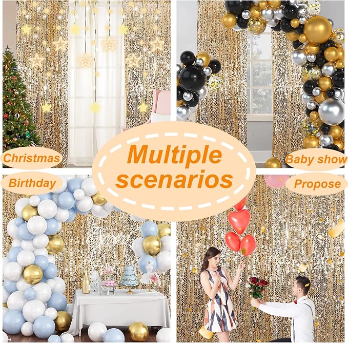 Gold Big Payatte Sequin 18MM Sequin Backdrop Drapes Curtains Panels, Fashion - Image 7