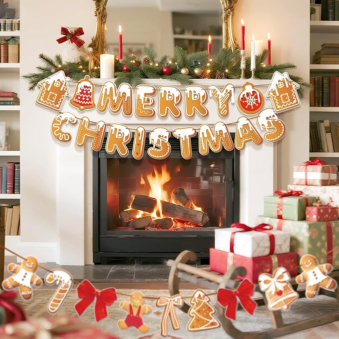 Merry Christmas Banner Gingerbread Christmas Hanging Decoration 3PCS - Image 4