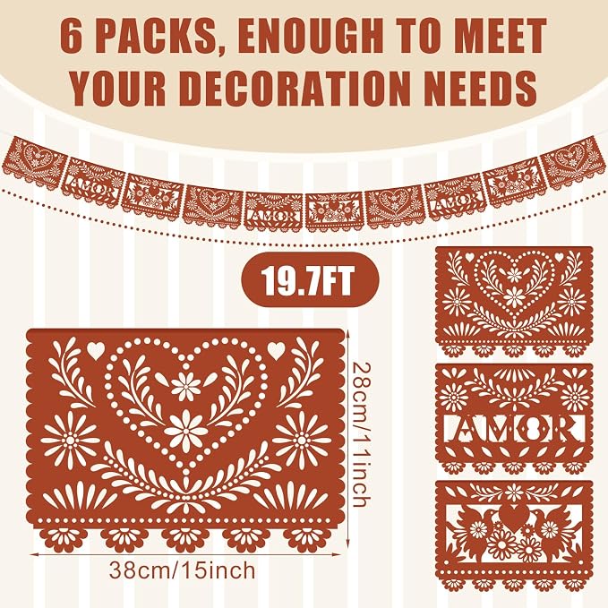 TaoBary 6 Pcs Papel Picado Mexican Wedding Cielito Lindo Party Decor 118 Feet - Image 2