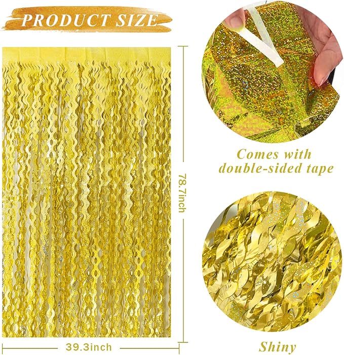 Gold Backdrop Birthday Decorations Foil Curtain Backdrop Gold Streamers Dance - Image 2