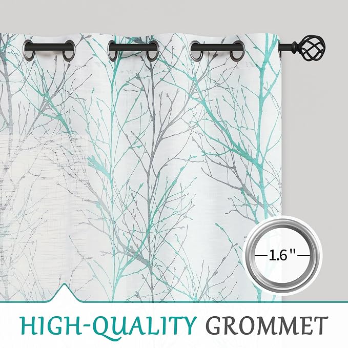FMFUNCTEX Linen Aqua Blue White Semi Sheer Print Curtains 84 Inch 2 Panels | - Image 6