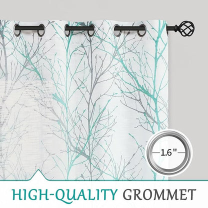 FMFUNCTEX Linen Aqua Blue White Semi Sheer Print Curtains 84 Inch 2 Panels | - Image 6