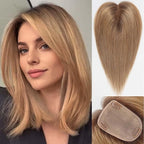 starluck Human Hair Toppers for Women Real Human Hair No Bangs 4 * 5.5 inch Base 12 inch SilkHug Topper for Women with Thinning Hair Cover Grey Roots(Ombre Light Brown)