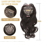 QUEENTAS 22" Curly Hair Topper for Women with Thinning Hair Daily Wear 360°3D Cover Up 6.5"*6" Fluffy Brown Wavy Hair Pieces with Bangs(Dark Brown)