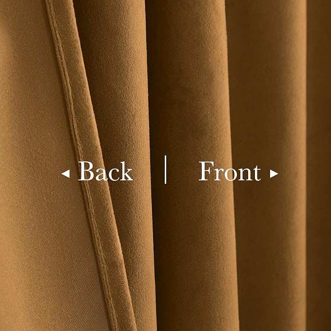 Back Tab Room Divider Curtains Luxury Gold Brown Velvet Blackout Thermal - Image 3