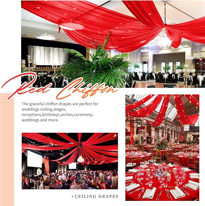 4 Panels Red Ceiling Drapes for Wedding Ceiling Drapes 5ftx20ft Wedding Arch - Image 5