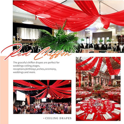 4 Panels Red Ceiling Drapes for Wedding Ceiling Drapes 5ftx20ft Wedding Arch - Image 5