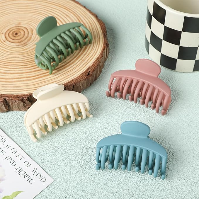 DEEKA 4 PCS 2.5 Inch Hair Claw Clips Double Row Teeth Matte Hair Jaw Clips Hair Barrettes Thick Medium Thin Hair Clips for Women (Beige,Blue,Pink,Green)