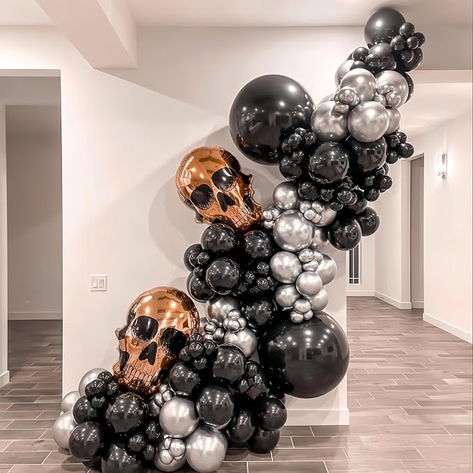 Black and Silver Balloons, 12 Inch Metallic Chrome Black Silver Confetti Latex - Image 4