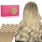 WENNALIFE Tape in Hair Extensions Human Hair, 20pcs 60g 26 inch Balayage Dirty Blonde to White Blonde Remy Hair Extensions Straight Human Hair Tape in Extensions Skin Weft Tape Extensions Human Hair