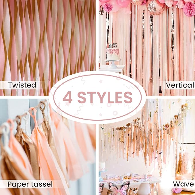 PartyWoo Rose Gold Baby Metallic Pink Crepe Paper Streamers 6pcs 492 FT | - Image 6