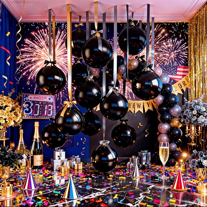 14 Pcs Black Round Foil Balloons Halloween Black 4D Ball Balloons | Black Mylar - Image 7