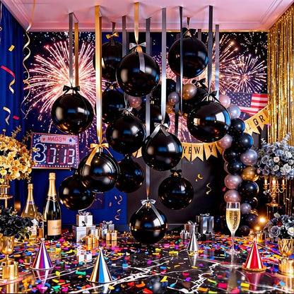 14 Pcs Black Round Foil Balloons Halloween Black 4D Ball Balloons | Black Mylar - Image 7