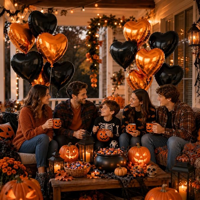 Black Orange Heart Foil Balloons 18Inch - Image 5