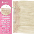 YoungSee Blonde Wire Hair Extensions Platinum Blonde Invisible Wire Human Hair Extensions White Blond Headband Hair Extension for Women 18In 80G