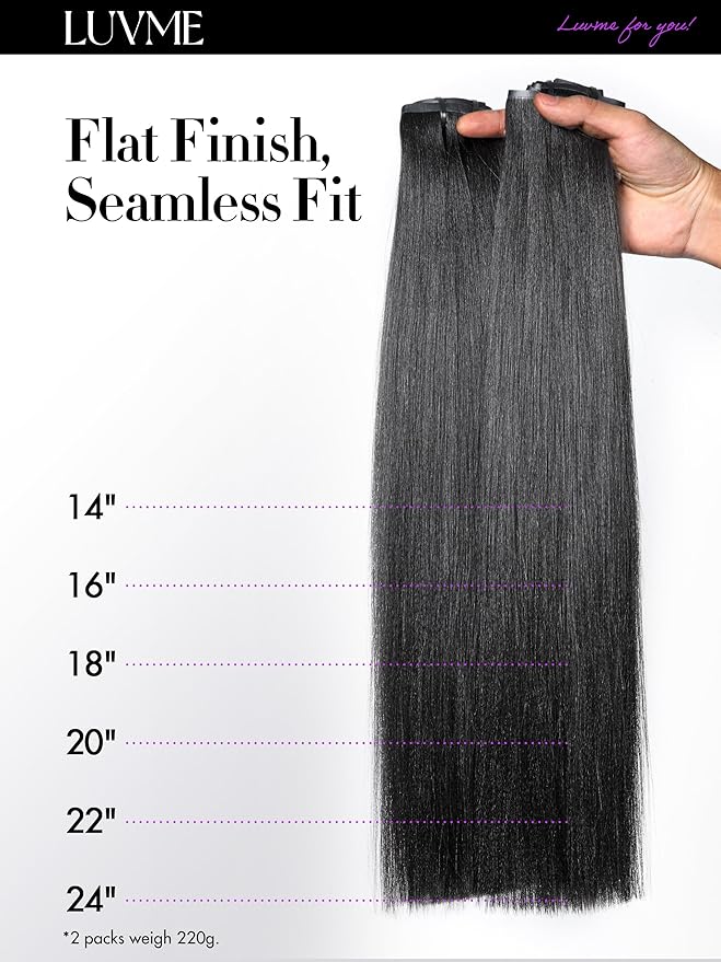 LUVME Yaki Straight Seamless 2 Pack 220g 14Pcs Clip in Hair Extensions Full Max with 16inch Natural Black 100% Real Soft Human Remy Human Hair Extensions