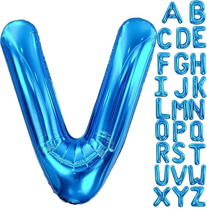 Letter V Balloon 40 Inch Blue, Giant Alphabet Foil Balloon, Big Mylar Party by Aeniaza