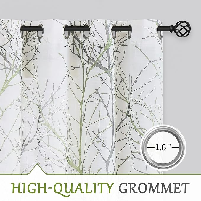 FMFUNCTEX Linen Green Gray Semi Sheer Patio Curtains 96 Inch Long 1 Panel | - Image 6