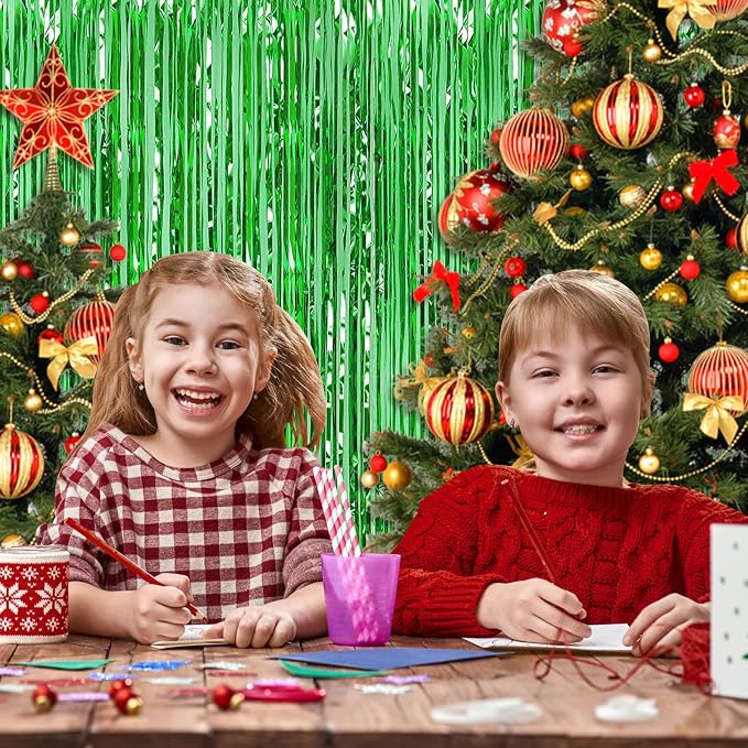 5 Pack Green Fringe Backdrop 3.2ft x 8.2ft Foil Curtain Tinsel Fringe Curtains - Image 6