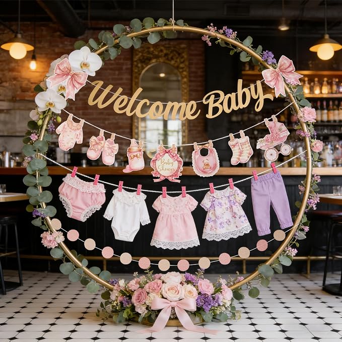 Baby Girl Baby Shower Decorations, Baby in Bloom Garland Decor, Pastel Pink - Image 5