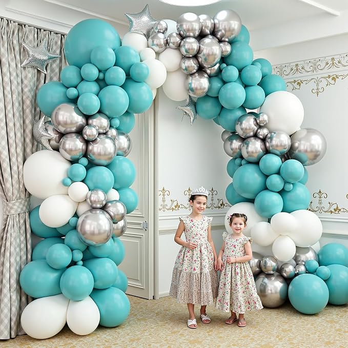 412Pcs Teal Silver White Balloon Garland Arch Kit, 18 12 10 5 Inch Different - Image 7