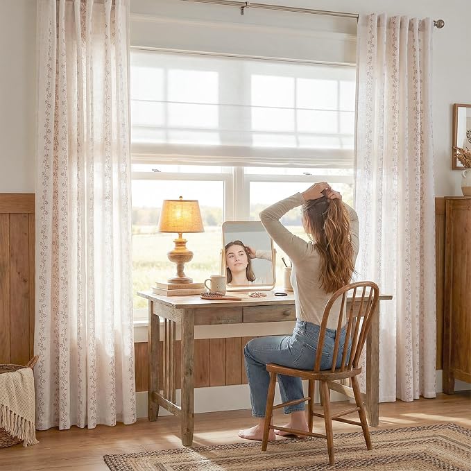 Cathy Linen Floral Curtains for Living Room Terracotta Curtains for Bedroom - Image 6