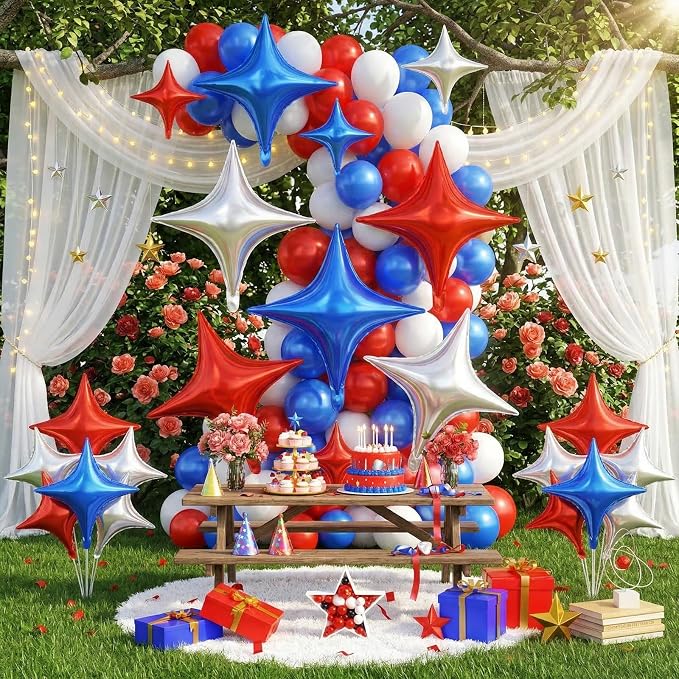 Blue Red Star Balloons, 26 Inch and 10 Inch Red Blue Stars Shaped Balloon - Image 5