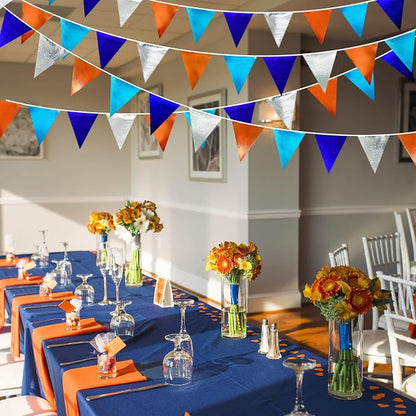 Orange Blue Silver Party Decorations Metallic Fabric Triangle Pennant Banner - Image 6