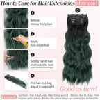 KooKaStyle Clip in Synthetic Hair Extensions Long Wavy 4PCS Thick HairpiecesBlack to Green Ombre Fiber Double Weft Natural Hair Extensions 24 Inch for Women
