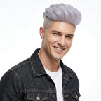H&Bwig Men Short Toppers Hairpiece Clip in Hair Extensions for Covering White Loss Hair Toupee (silver)