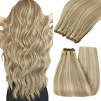 YoungSee Human Hair Sew in Extensions Blonde Highlight Hair Extensions Sew in Dark Ash Blonde Highlighted Light Blonde Weft Hair Extensions Human Hair Highlight Remy Hair 22Inch 100G