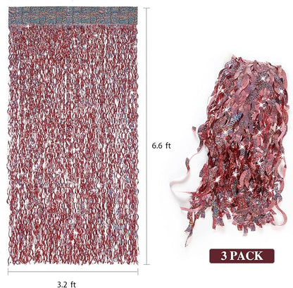 3 Pack 3.3 ft x 6.6 ft Tinsel Curtain -CYLMFC Rose Gold Birthday Backdrop - Image 3