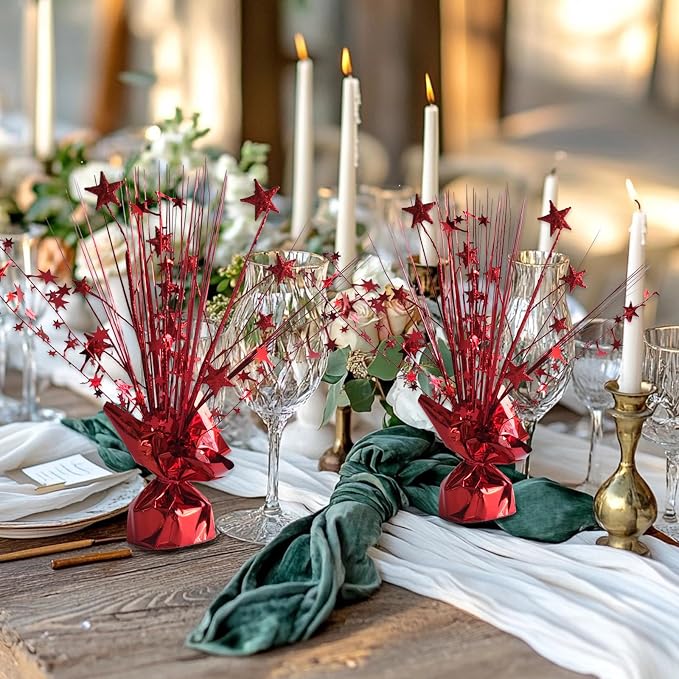 12 Pack Metallic Red Foil Spray Centerpieces Stars Brust Table Centerpieces - Image 3