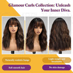 Ombre Brown Wig with Bangs,Black mix Brown Highlight Wavy Wigs for Women,Shoulder Length Curly Synthetic Hair Wig for Party Daily Use 18IN…