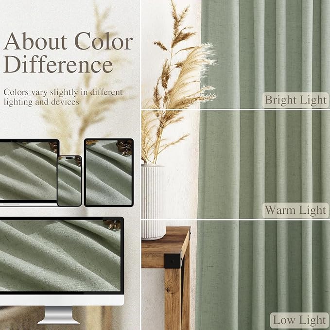 Desert Sage Linen Curtains for Living Room 126 Inches Long Light Filtering Semi - Image 3