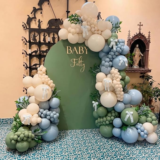 Sage Green Dusty Blue Balloons Arch Kit - Image 2