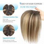 SARO-UP Human Hair Toppers for Women Real Human Hair pieces for Women with Thinning Hair pieces 7 * 10cm Hand-Tied Swiss Base Topper No Bangs 30g Hairpieces 10Inch (4T427#
