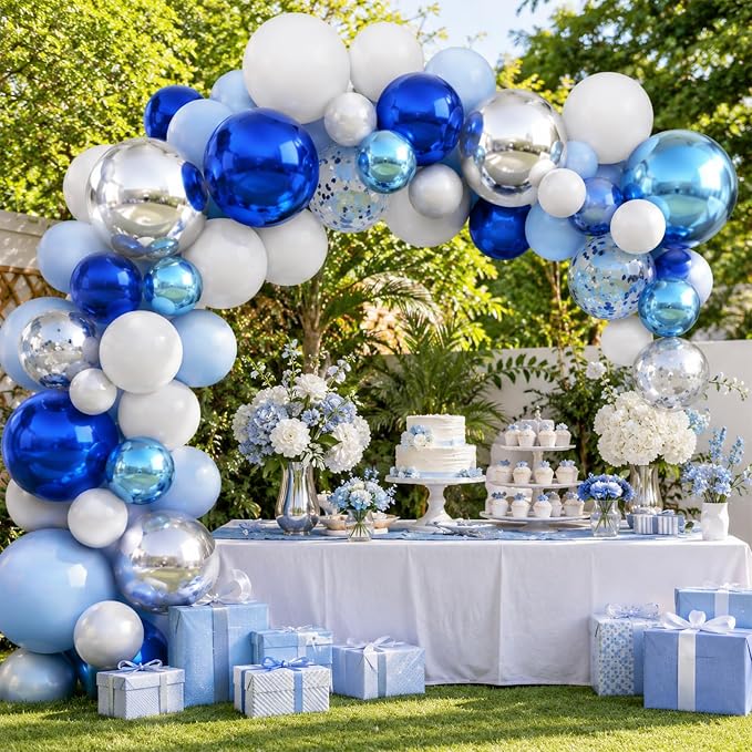 Blue and Silver Round Foil Balloons - Image 5