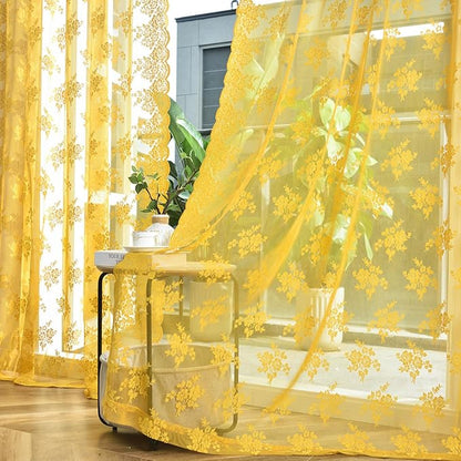Kotile Mustard Yellow Lace Curtains - Image 5