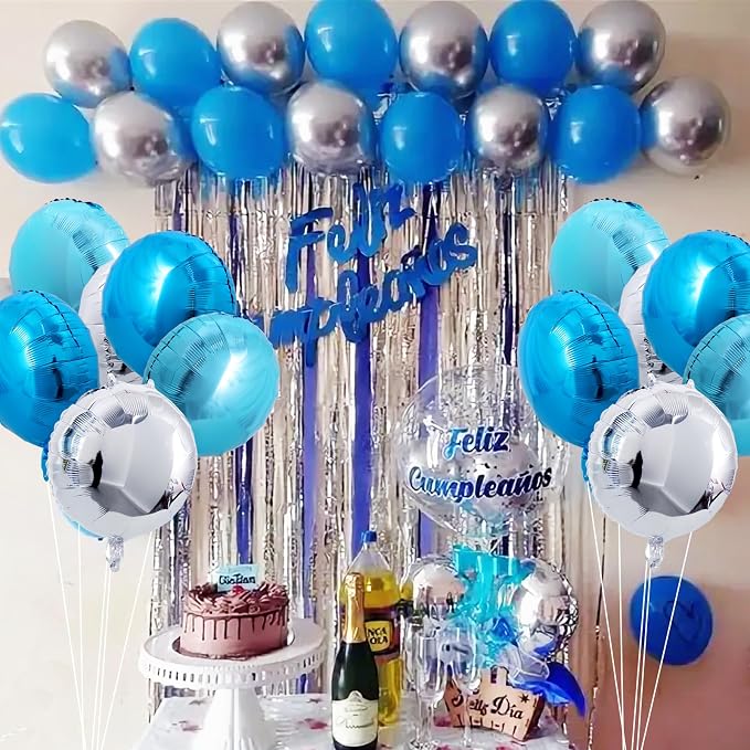 TONIFUL 30Pcs 18 Inch Balloons Large Blue and Silver Round Shape Foil Ballons - Image 5