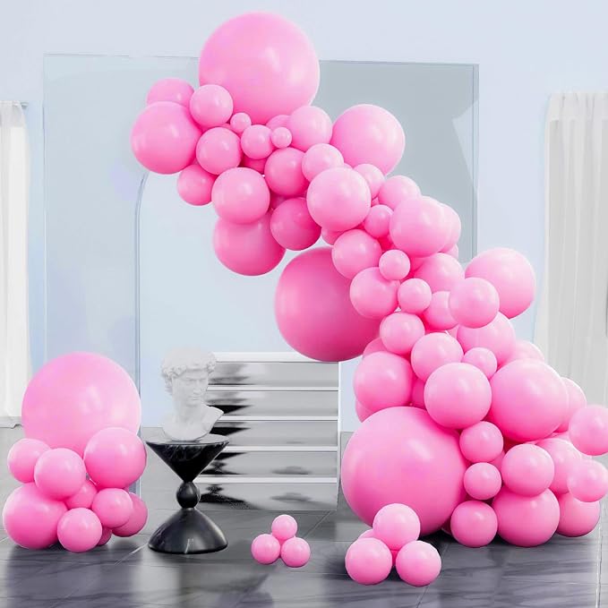 PartyWoo Pink Balloons 130pcs Matte Pink Different Sizes 18 12 10 5 Inch | by PartyWoo
